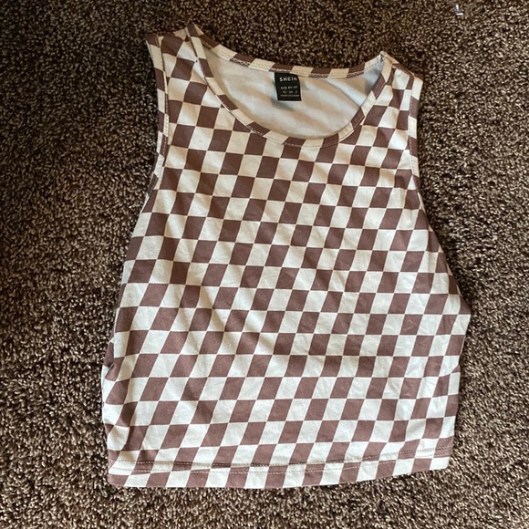 Brown and White Checkered Crop Top - Picture 1 of 3